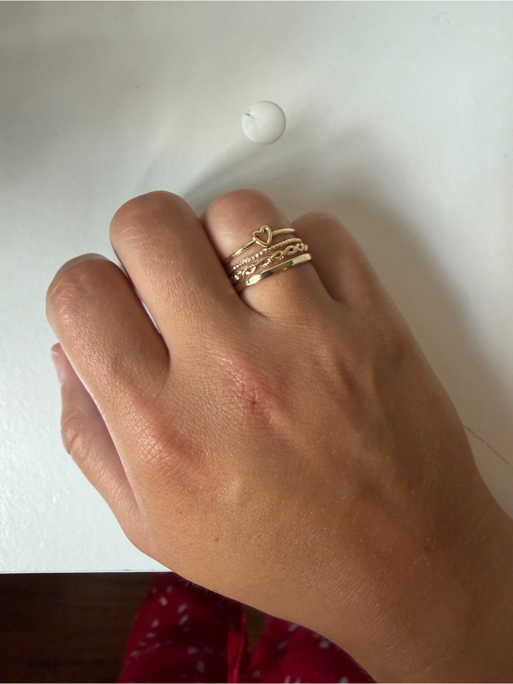 Brandy Melville Delicate Gold Stacked Heart Ring Set - Women Jewelry